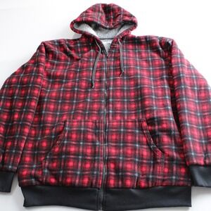 1775 Mens Red Black Plaid Sherpa Lined Fleece Full Zip Hoodie Jacket Large